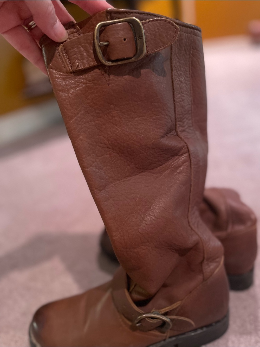 Frye Brown Leather Mid-Calf Buckle Heeled Boots - Picture 5 of 6